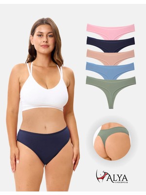 Alya Underwear Kadın Bato Tanga Pamuklu Külot, Büyük Beden, 5' Li Paket, Pudra, Mavi, Pembe, A.yeşil, Laci.
