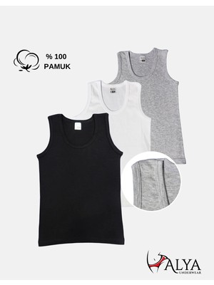 Alya Underwear Erkek Çocuk Pamuk Ribana Atlet Oval Yaka 3'lü Paket - 1 Ad. Siyah - 1 Ad Beyaz - 1 Adet Gri Melanj ( 3-4 Yaş )