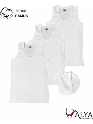 Alya Underwear Erkek Çocuk Pamuk Ribana Atlet Oval Yaka 3'lü Paket - 3 Adet Beyaz  ( 3-4 Yaş )