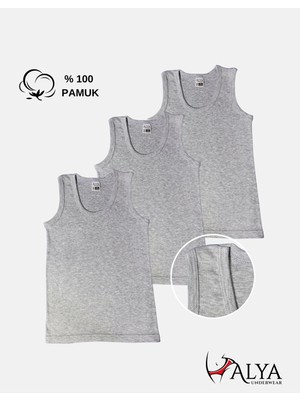 Alya Underwear Erkek Çocuk Pamuk Ribana Atlet Oval Yaka 3'lü Paket- 3 Adet Gri Melanj  ( 3-4 Yaş )