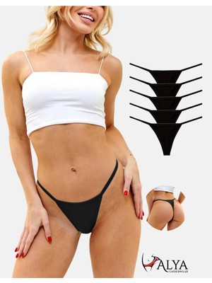 Alya Underwear Kadın Ipli Tanga Külotlar - 5’li Paket (5 Adet Siyah) 1301P