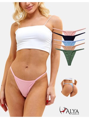 Alya Underwear Kadın Ipli Tanga Külotlar - 5’li Paket (Pudra, Mavi, Pembe, Yeşil, Lacivert) 1301P