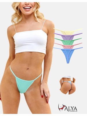Alya Underwear Kadın Ipli Tanga Külotlar - 5’li Paket (Sarı, Mor, Mint,  Somon,mavi) 1301P