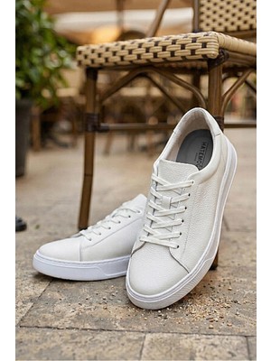 Hatemoğlu Beyaz Casual Bağcıklı Deri Sneakers