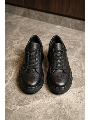 Hatemoğlu Siyah Casual Bağcıklı Deri Sneakers