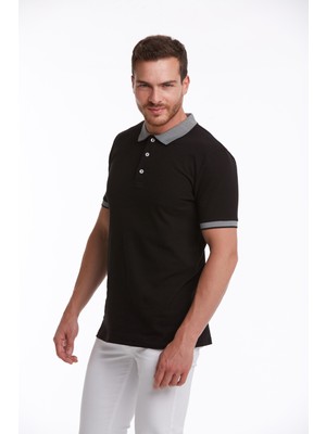 Hatemoğlu Erkek Siyah %100 Pamuk Regular Fit Polo Yaka Tişört
