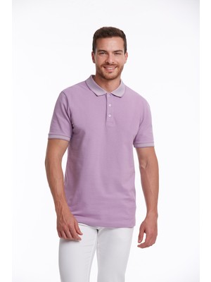 Hatemoğlu Erkek Lila %100 Pamuk Regular Fit Polo Yaka Tişört