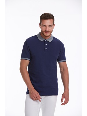 Hatemoğlu Erkek Lacivert %100 Pamuk Regular Fit Polo Yaka Tişört