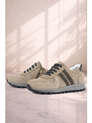 Rakerplus Deri Kum Rengi Fermuarlı Spor Ayakkabı Sneaker