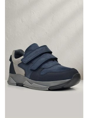 Rakerplus Hakiki Deri Lacivert Cırtlı Gri Tabanlı Çocuk Sneakers Spor Ayakkabı