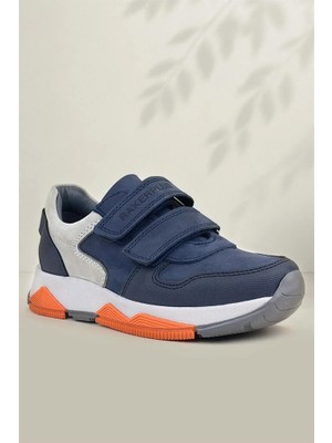 Rakerplus Hakiki Deri Lacivert Gri Çocuk Sneakers Spor Ayakkabı Ortopedik Tabanlı Günlük Kullanım