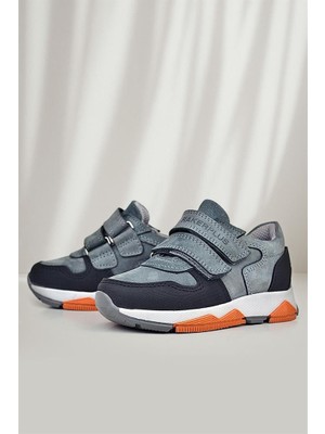 Rakerplus Hakiki Deri Koyu Gri Çocuk Cırtlı Sneakers Spor Ayakkabı