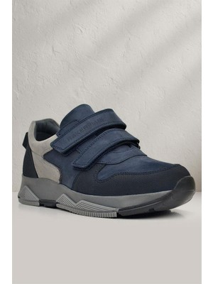 Rakerplus Hakiki Deri Lacivert Cırtlı Gri Tabanlı Çocuk Sneakers Spor Ayakkabı