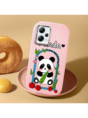 HONTINGA Redmi Note 12 5g ile Uyumlu Kılıf Kamera Korumalı Düşüme Önleyici Kamera Koruyucu Pembe Yumuşak Silikon Couple Telefon Kılıfı Panda Desenli K4-0454