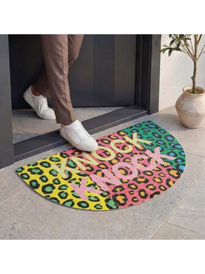 Cool Halı Passy Leopar Desenli Bohem Kapı Önü Paspası Dekoratif Yarım Ay Giriş Balkon Teras Paspası