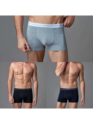 Özlem Eros Erkek Stretch Boxer 3lü Kutu Gri Siyah Lacivert Renkli Desenli M Beden