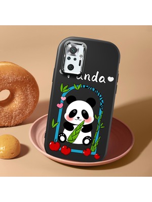 HONTINGA Xiaomi Redmi Note 10 Pro ile Uyumlu Kılıf Kamera Korumalı Düşüme Önleyici Kamera Koruyucu Siyah Yumuşak Silikon Couple Telefon Kılıfı Panda Desenli K4-0454