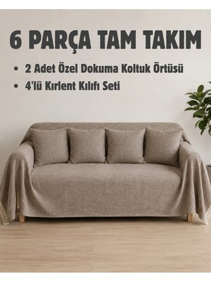 Elit Collection 6 Parça Koltuk Örtüsü ve Kırlent Kılıfı Seti – 2'li 170X210 Kaymaz Koltuk Örtüsü + 4'lü 45X45 Kırlent Kılıfı Tam Takım