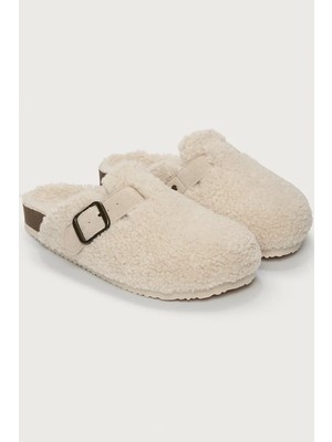 The White Company Mantar Tabanlı Tokalı Peluş Kapalı Kadın Ev Terliği