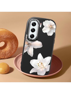 HONTINGA Tecno Camon 40 Pro 5g ile Uyumlu Kılıf Kamera Korumalı Düşüme Önleyici Kamera Koruyucu Siyah Yumuşak Silikon Couple Telefon Kılıfı Çiçekli Desenli K4-0453