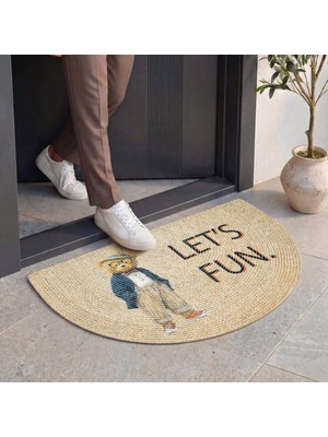 Cool Halı Passy Yarım Ay Şekil Ayıcıklı Dekoratif Kapı Önü Paspası Sevimli Giriş Balkon Veranda Halısı
