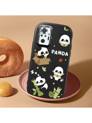HONTINGA Xiaomi Redmi Note 10 Pro ile Uyumlu Kılıf Kamera Korumalı Düşüme Önleyici Kamera Koruyucu Siyah Yumuşak Silikon Couple Telefon Kılıfı Panda Desenli K4-0449