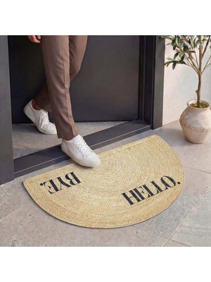 Cool Halı Passy Yarım Yuvarlak Hello Bye Hasır Jüt Görünümlü Çift Taraflı Veranda Dış Kapı Önü Paspası