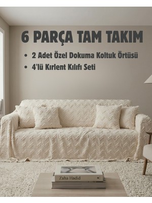 Elit Collection 6 Parça Koltuk Örtüsü ve Kırlent Kılıfı Seti – 2'li 170X210 Kaymaz Koltuk Örtüsü + 4'lü 45X45 Kırlent Kılıfı Tam Takım