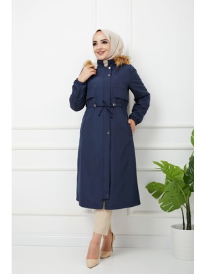 Vibeys Collection Lacivert Içi Kürkü ve Su Geçirmez Bayan Kışlık Mont&kaban