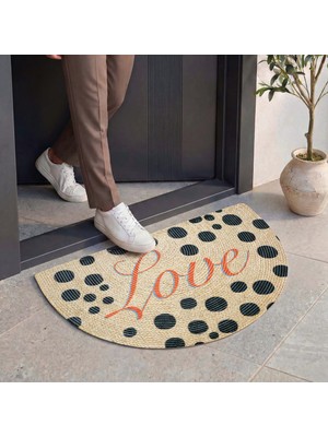 Cool Halı Passy Jüt Görünümlü Kapı Önü Paspası Love Yazılı Dekoratif Yarım Ay Şekilli Giriş Paspası