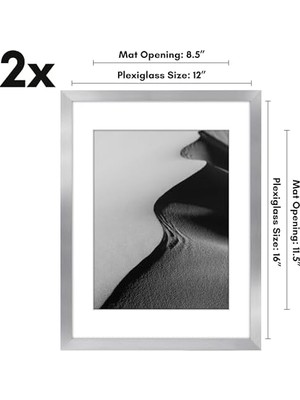 12X16 Resim Çerçevesi 2 Inç Gümüş Seti - Mat ile 9X12 Resim Çerçevesi Veya 12X16 Matsız Çerçeve Olarak Kullanın - Yatay Veya Dikey Ekran Için Pleksiglas Kapaklı Kolaj Resim Çerçeveleri