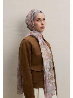 Fresh Scarfs Meva Desen İpek Krep Şal Vizon
