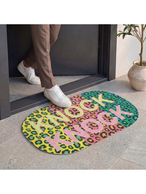 Cool Halı Passy Leopar Desenli Oval Kapı Önü Paspası Dekoratif Renkli Modern Tasarım Dış Giriş Paspası