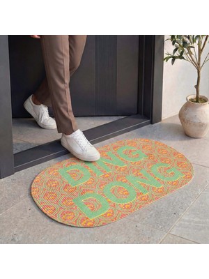 Cool Halı Passy Ding Dong Yazılı Kapı Önü Paspası Bohem Desenli Dekoratif Dış Kapı Önü Giriş Paspası