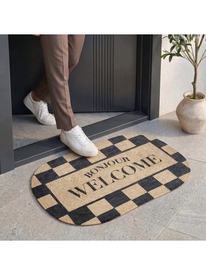 Cool Halı Passy Welcome Kapı Önü Paspası Dekoratif Dama Desenli Jüt Görünümlü Dış Mekan Giriş Paspası