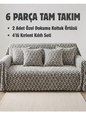 Elit Collection 6 Parça Koltuk Örtüsü ve Kırlent Kılıfı Seti – 2'li 170X210 Kaymaz Koltuk Örtüsü + 4'lü 45X45 Kırlent Kılıfı Tam Takım