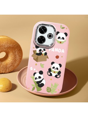 HONTINGA Xiaomi Redmi 13X ile Uyumlu Kılıf Kamera Korumalı Düşüme Önleyici Kamera Koruyucu Pembe Yumuşak Silikon Couple Telefon Kılıfı Panda Desenli K4-0449