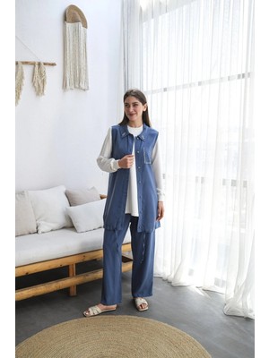 Taş Işlemeli Yelek, Sweat ve Pantolondan Oluşan Üçlü Takım