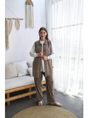 Taş Işlemeli Yelek, Sweat ve Pantolondan Oluşan Üçlü Takım