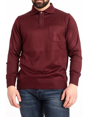 Nacar Store Erkek Ince Yün Triko Örgü Polo Yaka Düğmeli  Baba Kazak