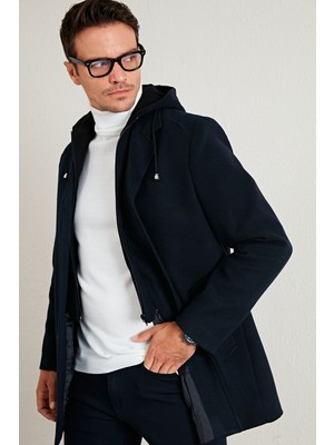 Buratti Çıkarılabilir Kapüşonlu Kırçıllı Slim Fit Kaşe Kaban Erkek KABAN 5841013