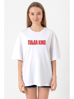 Tulsa King Lettern Beyaz Kadın Oversize Tshirt