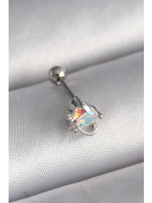 Mercora Tech 316L Çelik Gümüş Renk Zirkon Taşlı Kalp Tragus Piercing