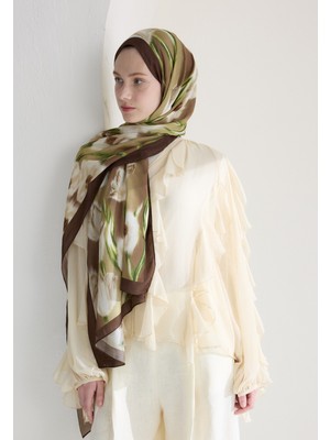 Fresh Scarfs Iris Garden Floş Viskon Şal Kahve