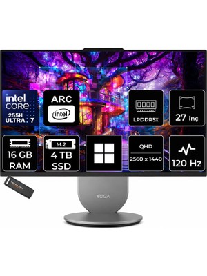 Lenovo Yoga Core Ultra 7 255H 16GB Ram 4tb SSD 27" Qhd 400NITS 120Hz WIN11 Pro F0J20047TRP315 All In One Bilgisayar + Per4 USB