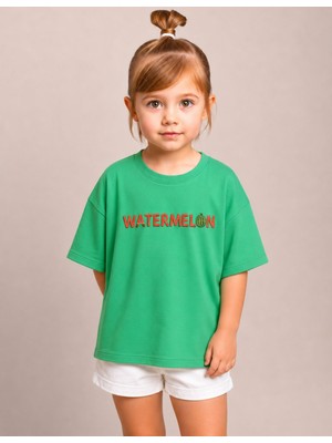 Organickid Watermelon Kız Çocuk Yeşil Oversize T-Shirt
