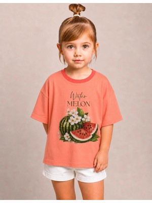 Organickid Watermelon Kız Çocuk Somon Oversize T-Shirt