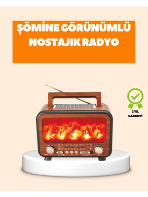 Epilons Şömine Alev Işıklı Solar Bluetooth Hoparlör – 7w Güçlü Ses, Fm Radyo
