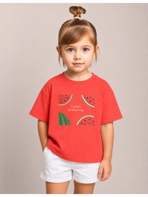 Organickid Watermelon Kız Çocuk Narçiçeği Oversize T-Shirt
