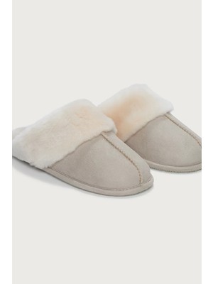 The White Company Suni Kürk Detaylı Mule Ev Terliği Kadın